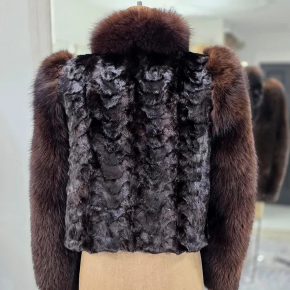 Mahogany Fox Fur Crop Coat - Picture 6 of 11